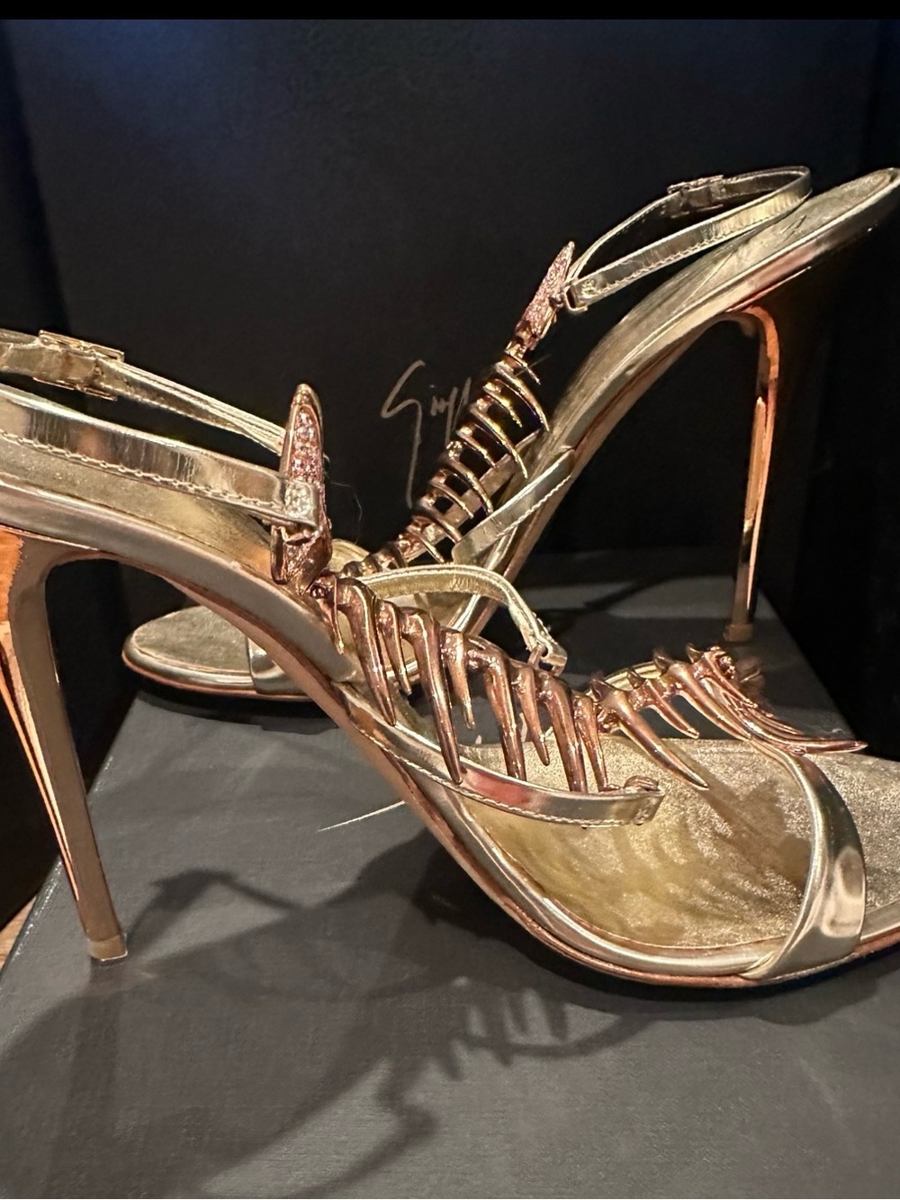 Giuseppe Zanotti (SATC) Rose Gold Metallic Strappy fish Stiletto Sandals